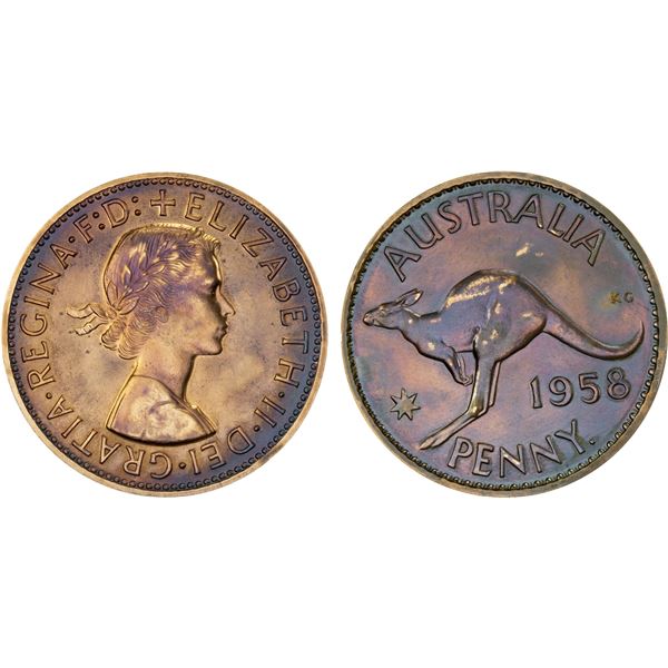 AUSTRALIA: Elizabeth II, 1952-2022, AE penny, 1958(p), Choice Proof