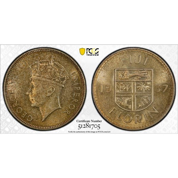 FIJI: George VI, 1936-1952, AR florin, 1937, PCGS MS63