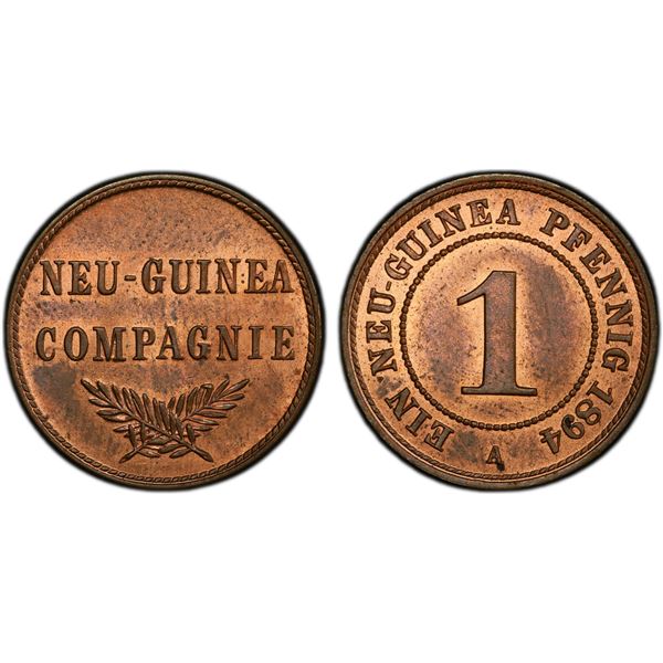 GERMAN NEW GUINEA: Wilhelm II, 1888-1918, AE pfennig, 1894-A, PCGS MS64 RB