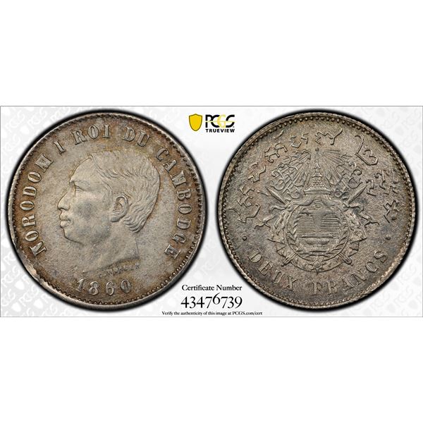 CAMBODIA: Norodom I, 1859-1904, AR 2 francs, 1860, PCGS MS63
