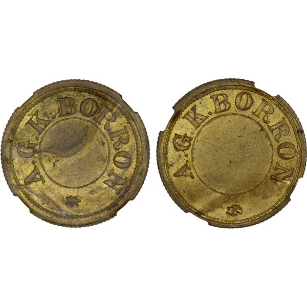 CEYLON: A.G.K. Borron, brass token, NGC MS61
