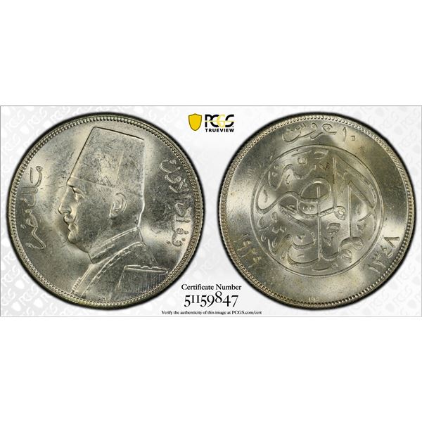 EGYPT: Fuad I, 1922-1936, AR 10 piastres, 1929/AH1348, PCGS MS63