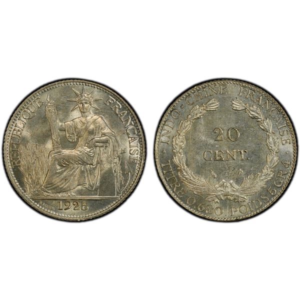 FRENCH INDOCHINA: AR 20 centimes, 1925, PCGS MS65