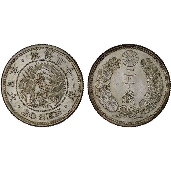 JAPAN: Meiji, 1868-1912, AR 20 sen, year 31 (1898), Unc