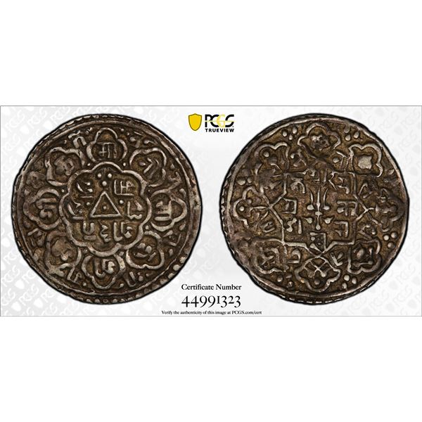 NEPAL: Kathmandu: Jaya Prakash Malla, 1735-1746, ca. 1750-1768, AR mohar, NS873 (1753), PCGS AU50