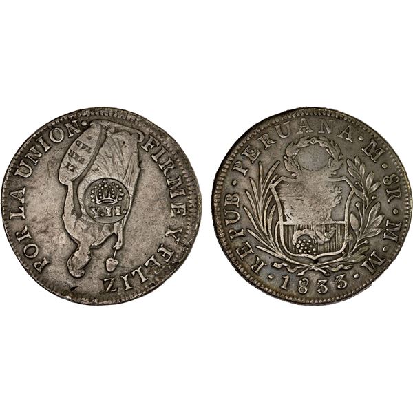 PHILIPPINES: AR 8 reales, ND (1834-37), XF on VF host