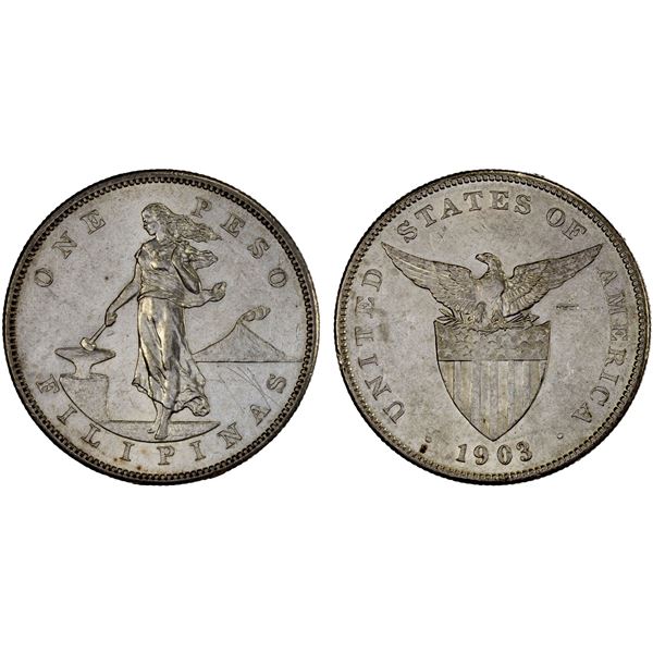 PHILIPPINES: U. S. Territory, AR peso, 1903-S, Choice XF