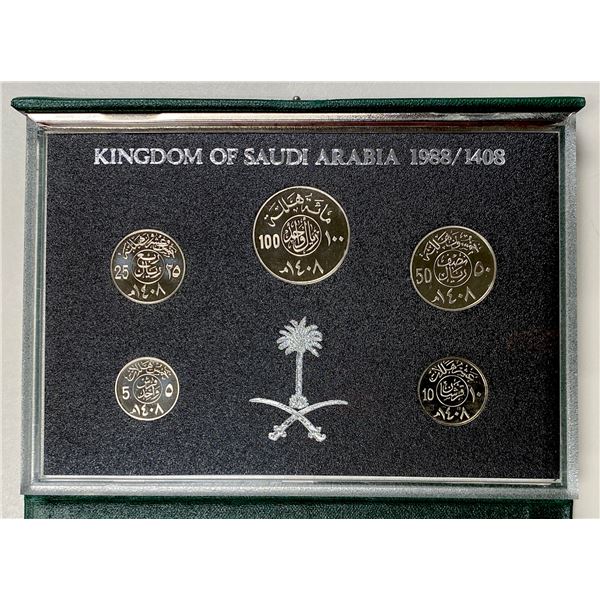 SAUDI ARABIA: Fahad bin Abd Al-Aziz, 1982-2005, 5-coin proof set, AH1408 (1988)