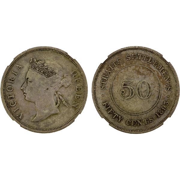 STRAITS SETTLEMENTS: Victoria, 1867-1901, AR 50 cents, 1893, NGC VF35