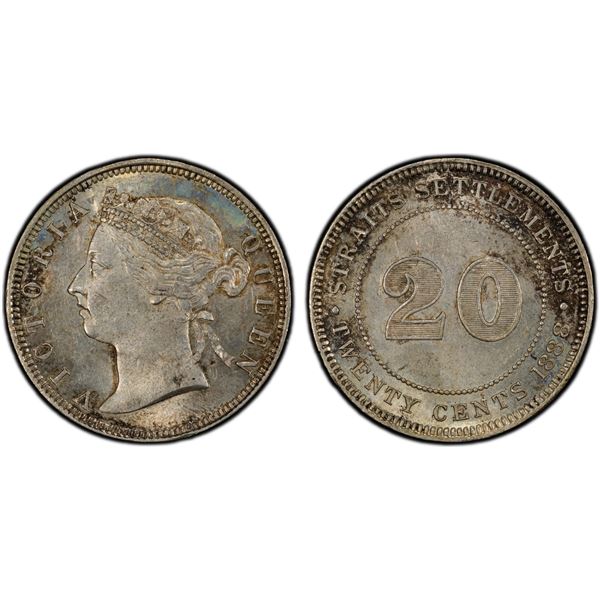 STRAITS SETTLEMENTS: Victoria, 1837-1901, AR 20 cents, 1888, PCGS MS62