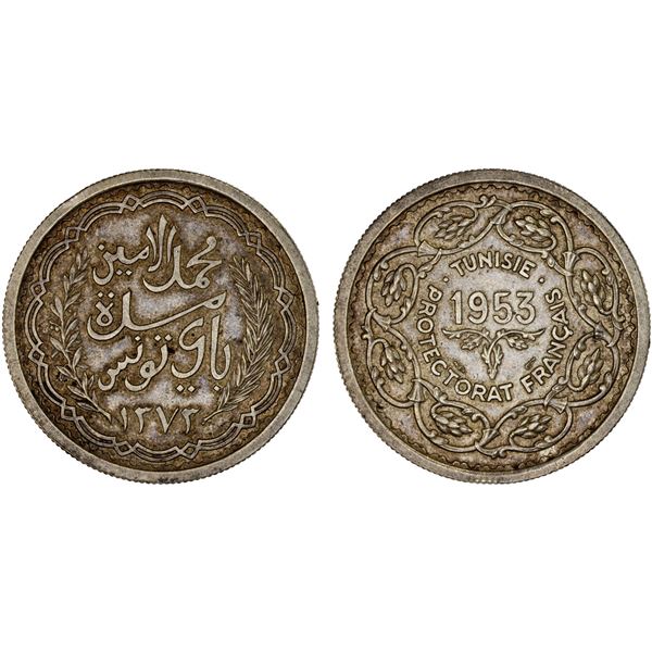 TUNISIA: AR 20 francs, 1953/AH1373 (a), choice XF