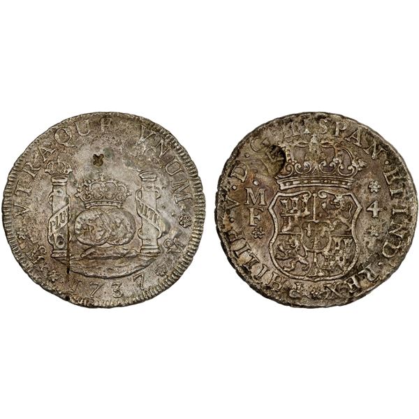 CHINA: Chopmarked Coins: Mexico: Felipe V, 1700-1746, AR 4 reales, 1737-Mo, XF
