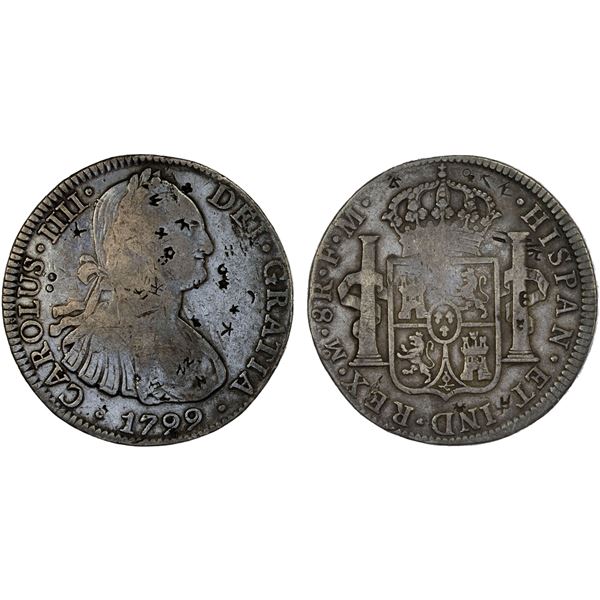 CHINA: Chopmarked Coins: Mexico: Carlos IV, 1788-1808, AR 8 reales, 1799-Mo, Fine
