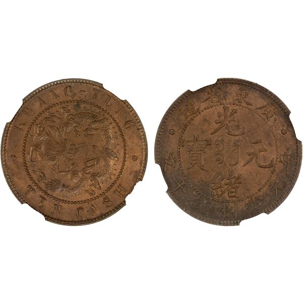 KWANGTUNG: Kuang Hsu, 1875-1908, AE 10 cash, ND (1900-06), NGC MS63 RB