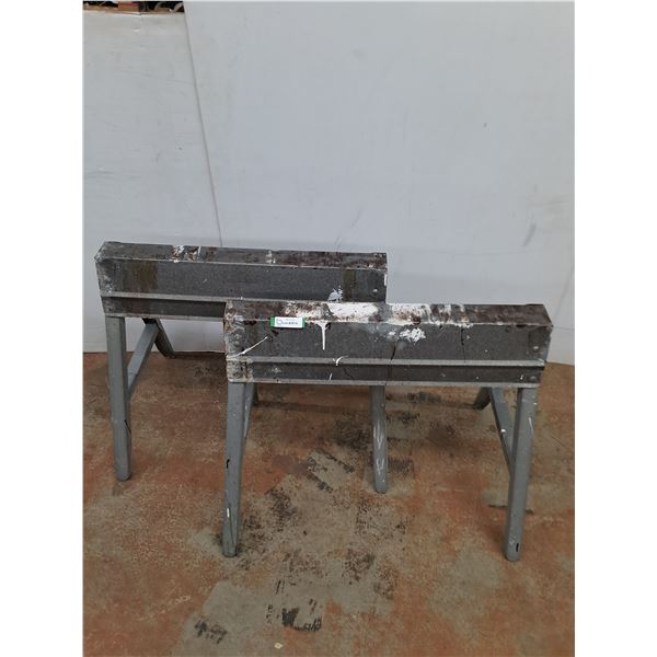 ** (2) Vintage Metal Foldable Sawhorses - Stand 28.5" High - Pickup Only