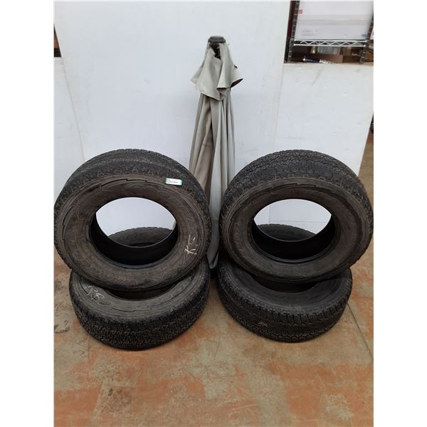 ** (4) Goodyear Wrangler 265/70R17 M+S Tires, Patio Table Umbrella - Pickup Only