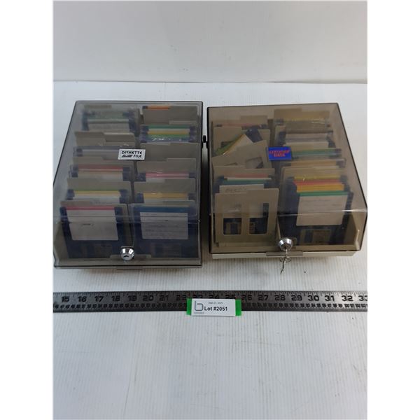 (2) 3.5" Floppy Disk Locking File Storages with Keys & Contents