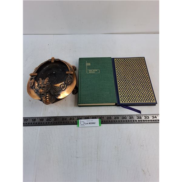 Vintage Metal "Dragon" Ashtray, (2) Day Planner Books - Unused
