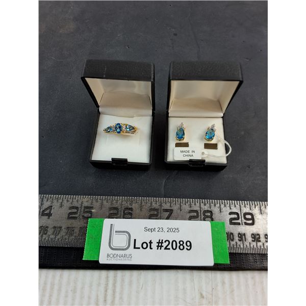 Blue Stone Ring (Size 7) & Earring Set