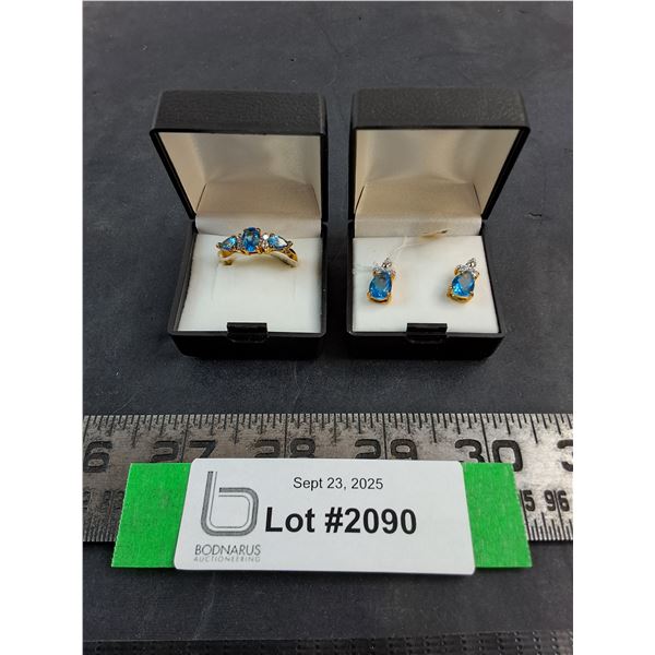 Blue Stone Ring (Size 7) & Earring Set