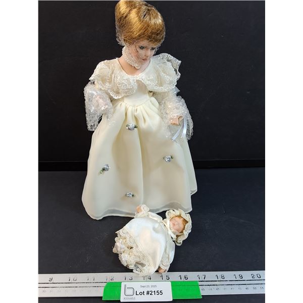 Porcelain Mother & Child Doll Set - 13" Tall