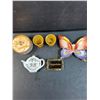 Image 4 : Lot: Western Producer Belt Buckle, Egg Holders, Butterfly Jewelry Dish, Misc