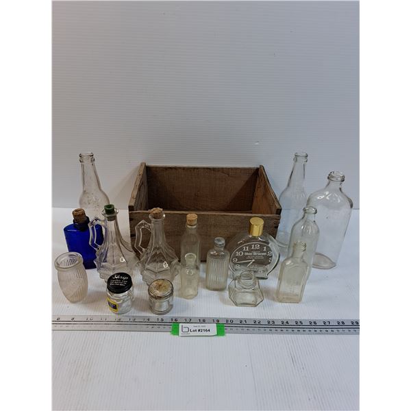 (16) Vintage Bottle Collection & Wooden Crate