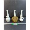 Image 1 : (5) Milk Glass Decanter & Vases, Brass Incense Holder
