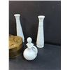 Image 3 : (5) Milk Glass Decanter & Vases, Brass Incense Holder