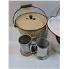 Image 2 : (4) Enamelware Pots - Assorted, (2) Beer Mugs, Glass Fish Bowl