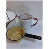 Image 4 : (4) Enamelware Pots - Assorted, (2) Beer Mugs, Glass Fish Bowl