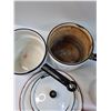 Image 6 : Enamel Ware Pots & Lids & Water Pitcher - Some Wear As Pictured