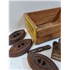 Image 3 : Wooden Crate w/(6) Sad Irons & Vintage Iron & Trivets - Heavy - PICK UP ONLY
