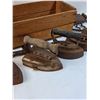 Image 4 : Wooden Crate w/(6) Sad Irons & Vintage Iron & Trivets - Heavy - PICK UP ONLY