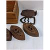 Image 5 : Wooden Crate w/(6) Sad Irons & Vintage Iron & Trivets - Heavy - PICK UP ONLY