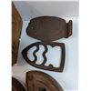 Image 6 : Wooden Crate w/(6) Sad Irons & Vintage Iron & Trivets - Heavy - PICK UP ONLY