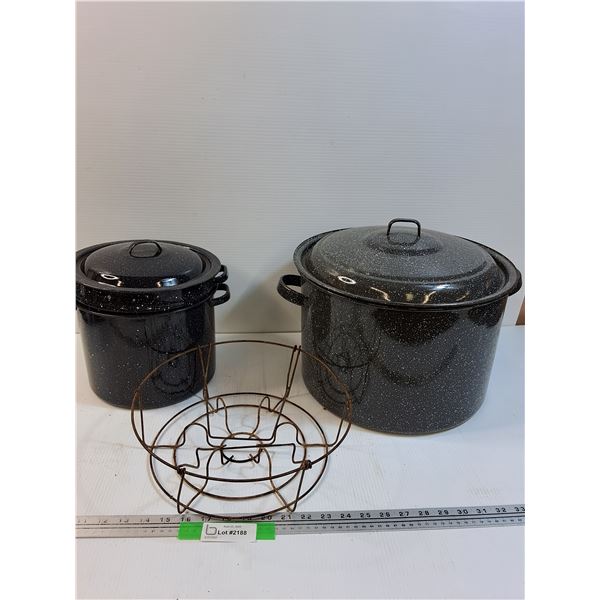 (2) Enamel Canning Pots with (1) Rack-  PICK UP