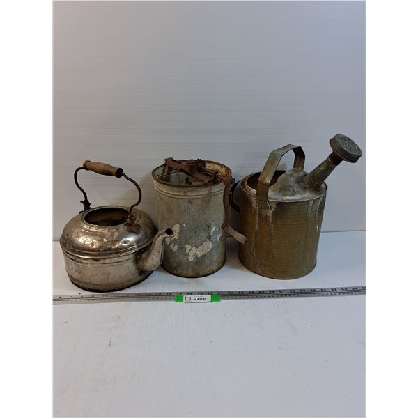 Lot: Kettle, Creamer/Butter Churn, Watering Can - Some Wear, As Is - PICK UP