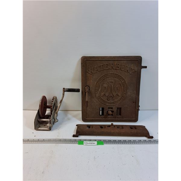 Waterbury Cast Iron Stove Door & Grate - 14" x 16"  & Trailer Crank - As Is - PICK UP