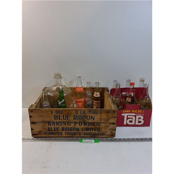 Blue Ribbon Wooden Crate (20" x 13" x 8"), Vintage Pop Bottles - Assorted - PICK UP
