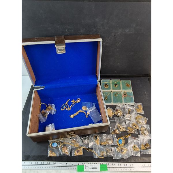 Jewelry Box, Various Necklaces with Stone Pendants