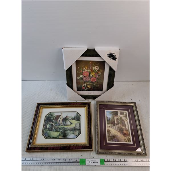 (3)  Framed Wall Art Prints 12" x 10"