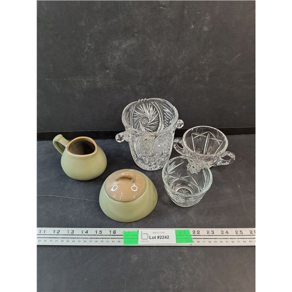 Ceramic Cream & Sugar Set, Crystal Cups