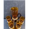 Image 4 : Amber Glass Pitcher & (6) Glasses