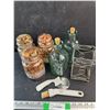 Image 1 : (3) Glass Jars, (2) Glass Bottles, Crust Brush, Pizza Cutter