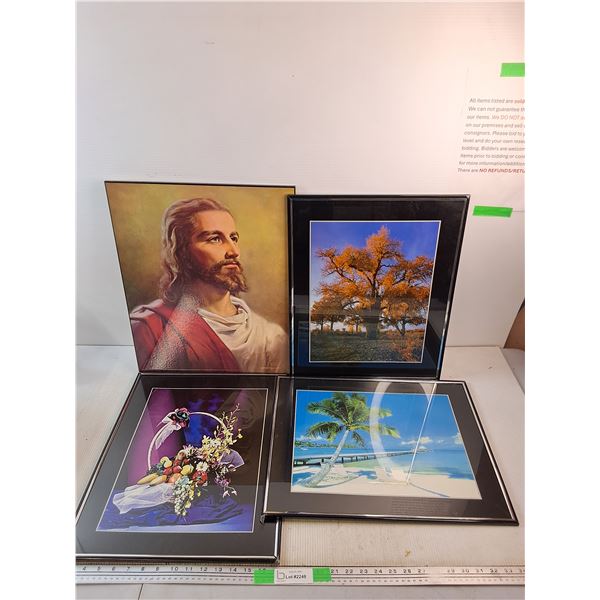 (3) Framed Wall Art Prints, Jesus Portrait Print 19" x 15"