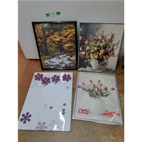 (3)  Framed Wall Art Prints 20" x 16", Dry Erase Board