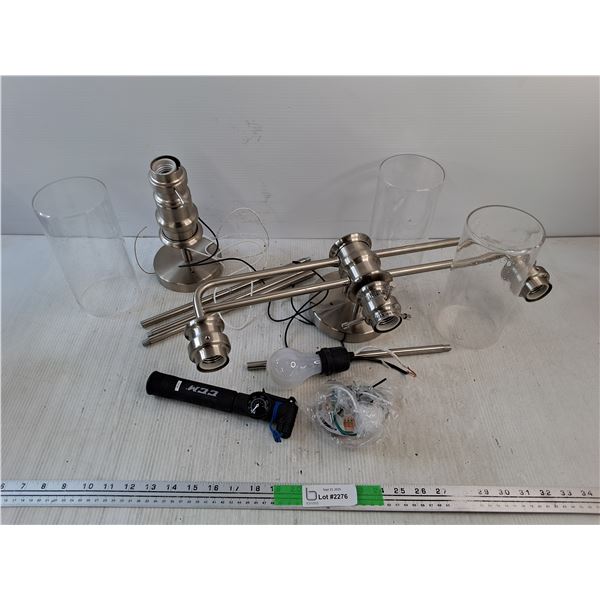 CCM Bicycle Air Pump, Wall/ Ceiling Light Fixtures - Light is New with Glass Shades - As Is