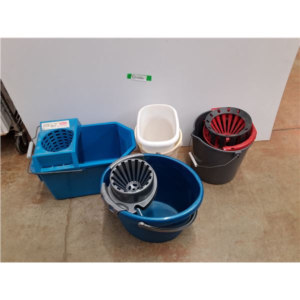 *(3)Mop Buckets, (2) Plastic Buckets
