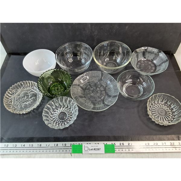 Various Glass Bowls, 7" Plate